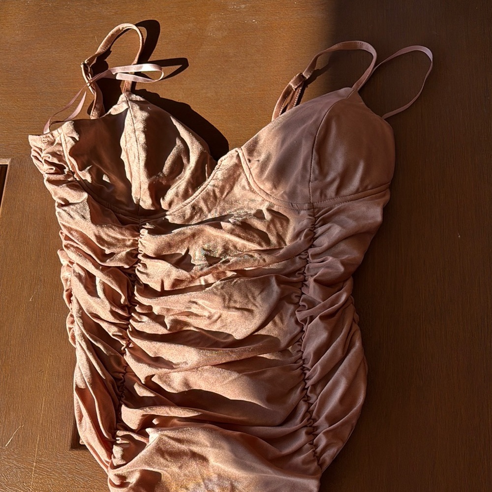 Pink Ruched V-Neck Bodysuit